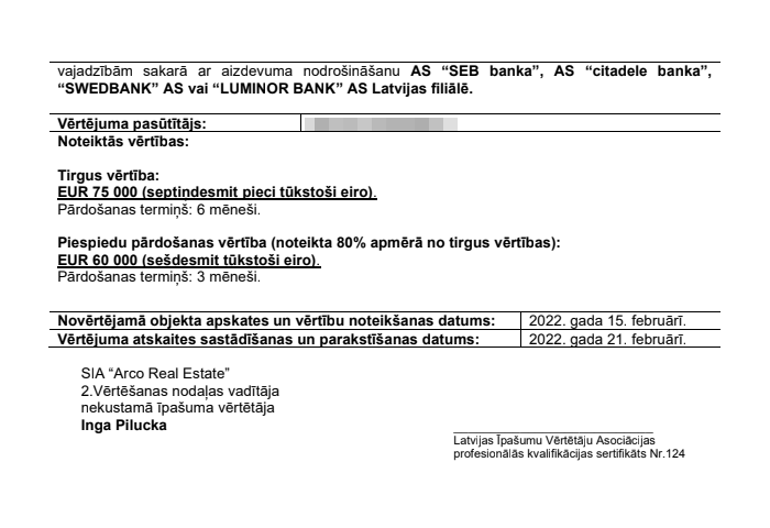 В отчете было указано, что за три месяца квартиру можно продать за 60 000 €, а за шесть месяцев — за 75 000 €