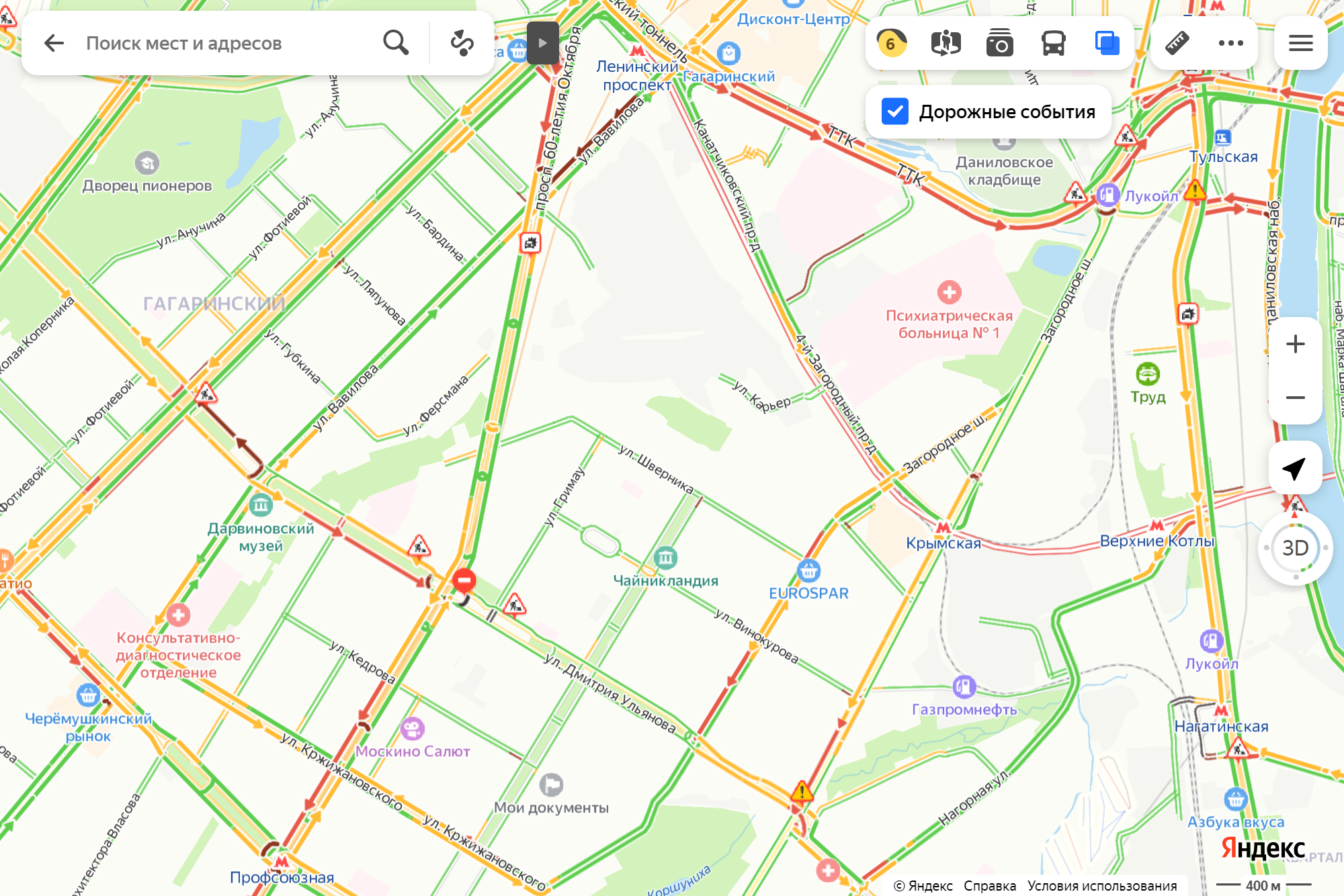 Вечерние будние пробки в 18:25. Источник: yandex.ru/maps