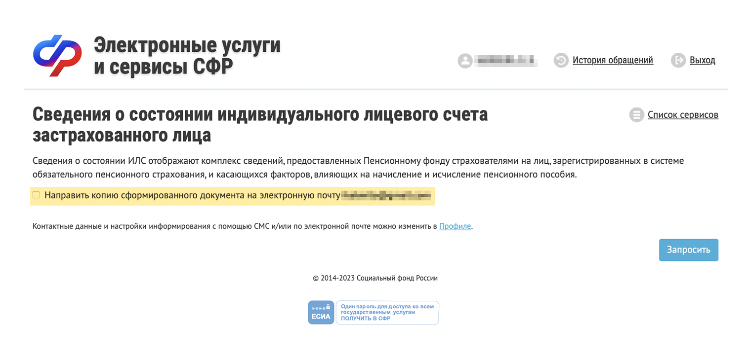 Затем — «Запросить». Если хотите, чтобы сервис отправил справку на электронную почту, поставьте галочку в чек-боксе