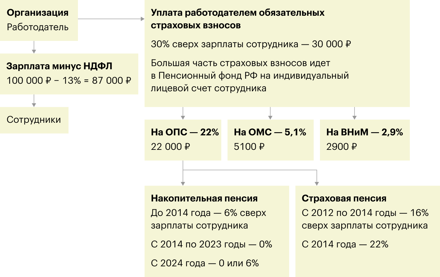 Куда идут страховые взносы за работника с зарплатой 100 000 ₽