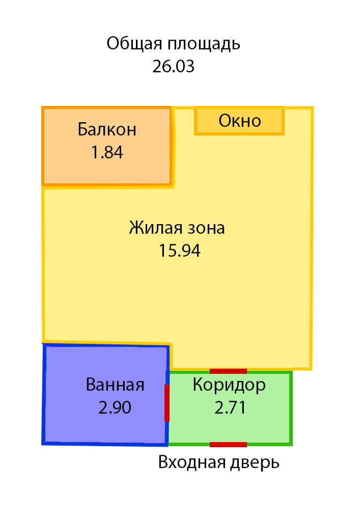 План квартиры, который я нарисовала в фоторедакторе и добавляла в объявления до получения ключей. План квартиры из документов застройщика выглядел, на мой взгляд, непонятно