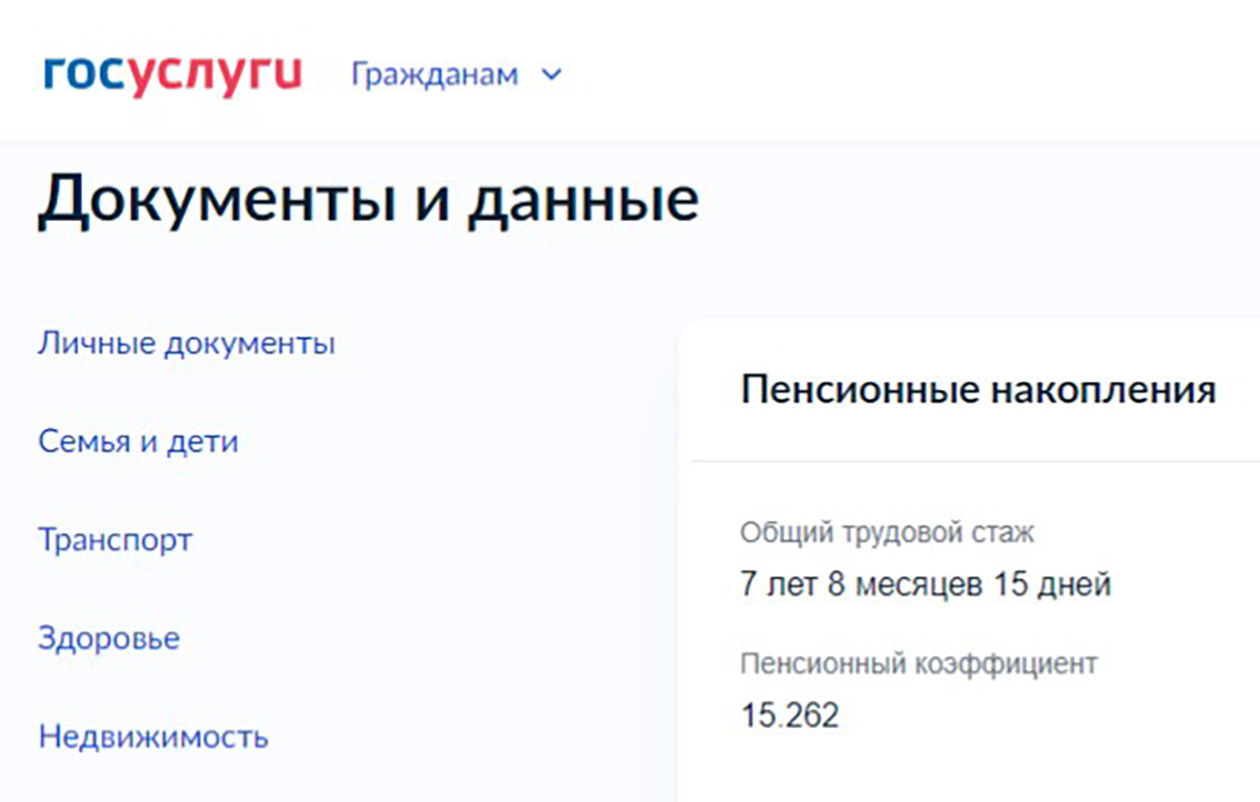 Данные из моего личного кабинета на портале госуслуг
