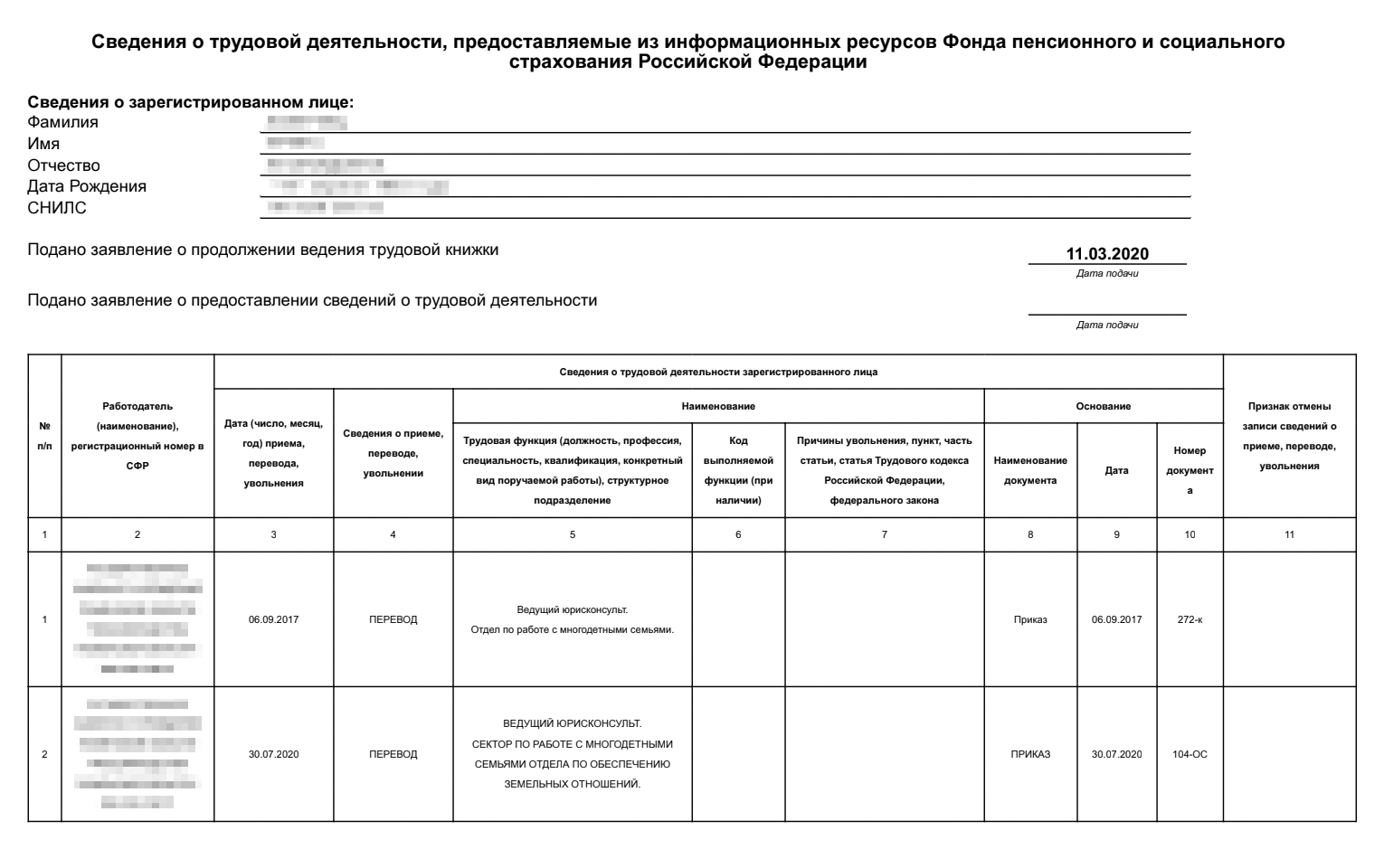 Электронная трудовая книжка: образец заполнения