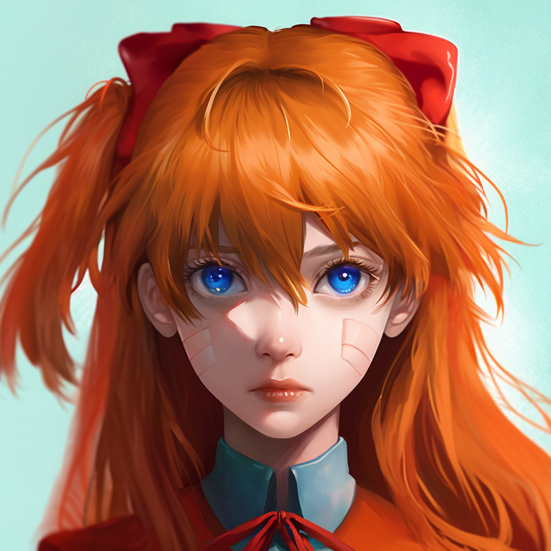 Стандартный запрос: Asuka from Evangelion, detailed facial features, detailed eyes