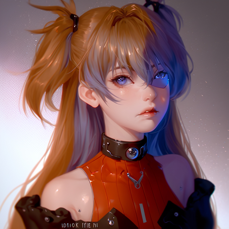 Эта картинка сгенерирована на основе фан⁠-⁠арта. Запрос: Asuka from Evangelion, detailed facial features, detailed eyes