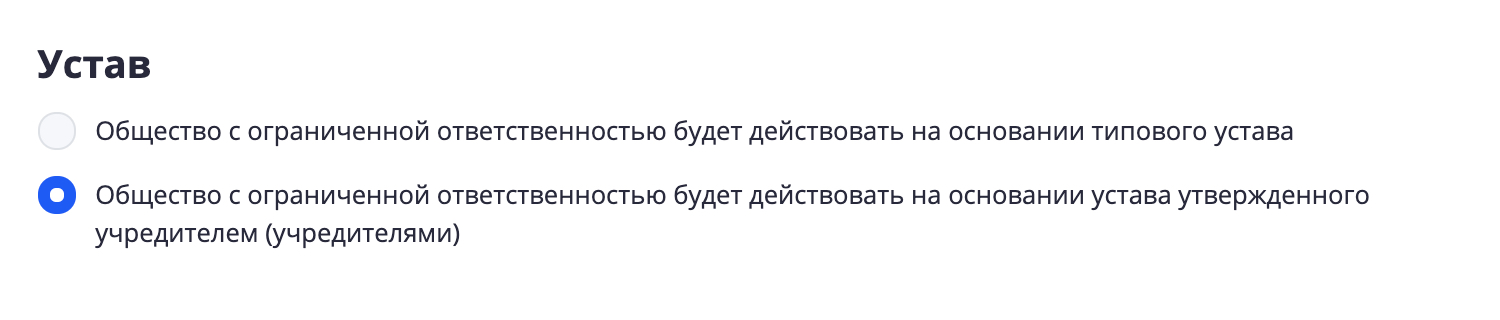 Если не подошел типовой устав, можно указать, что используете свой