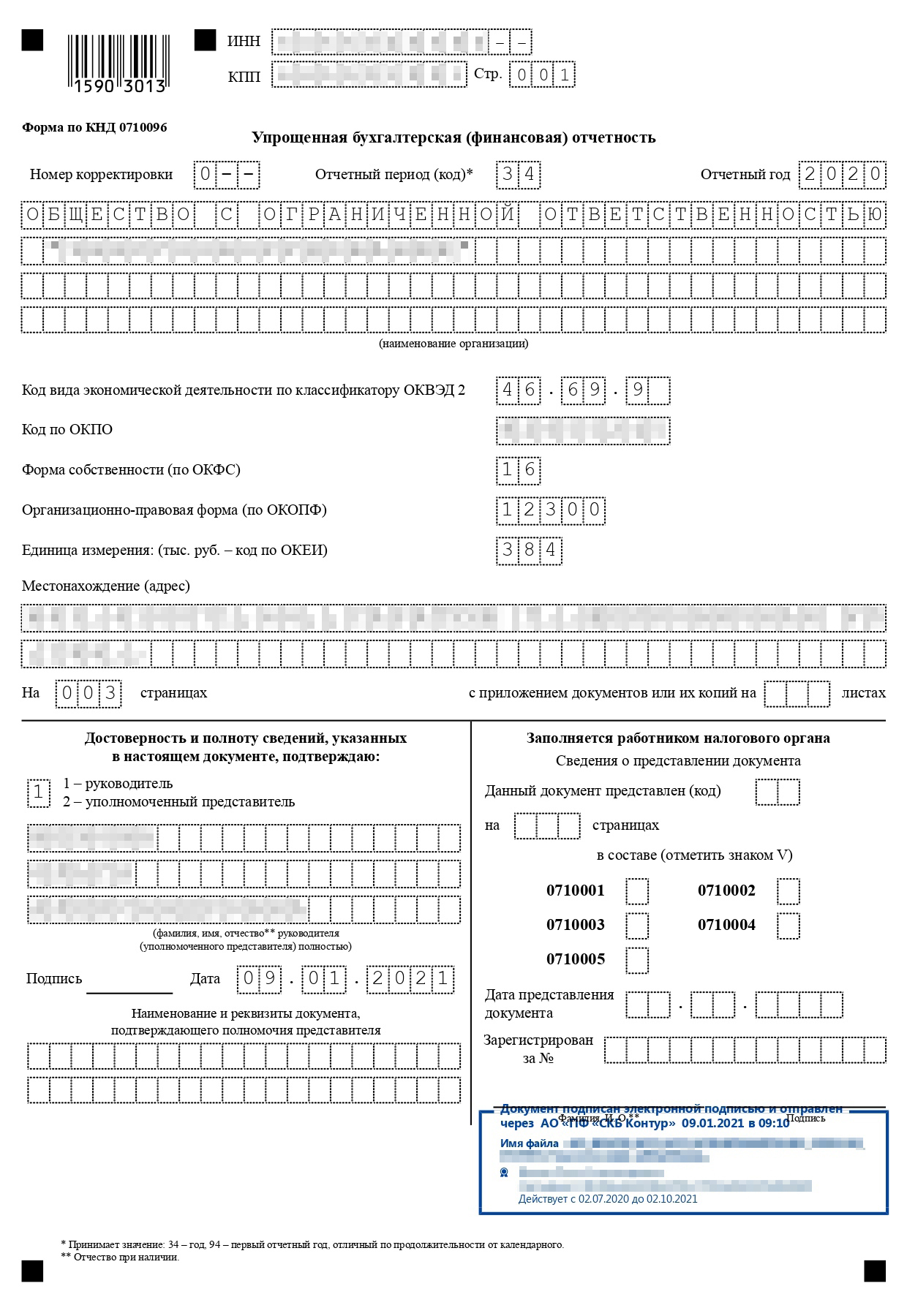 Образец бухгалтерской отчетности