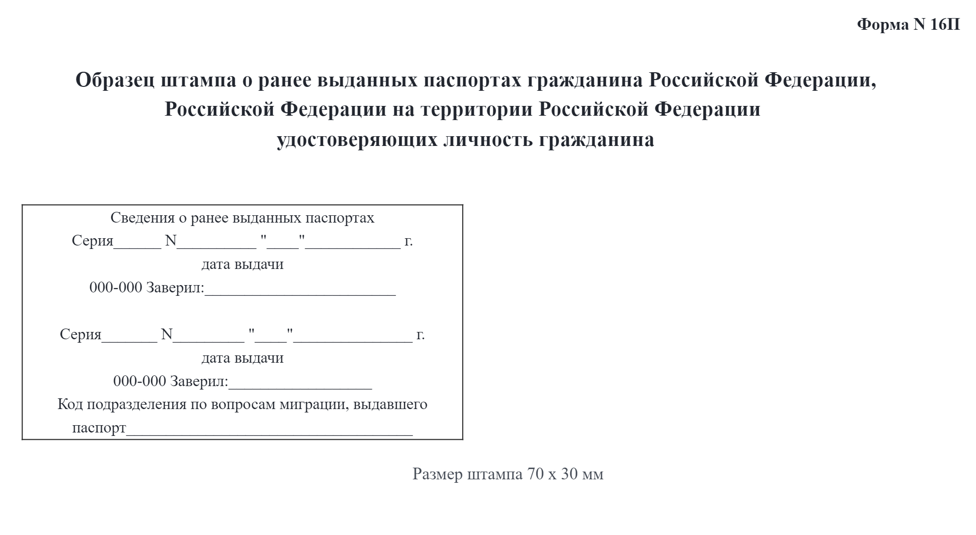 В штампе укажут серию и номер предыдущего паспорта, а также когда он был выдан