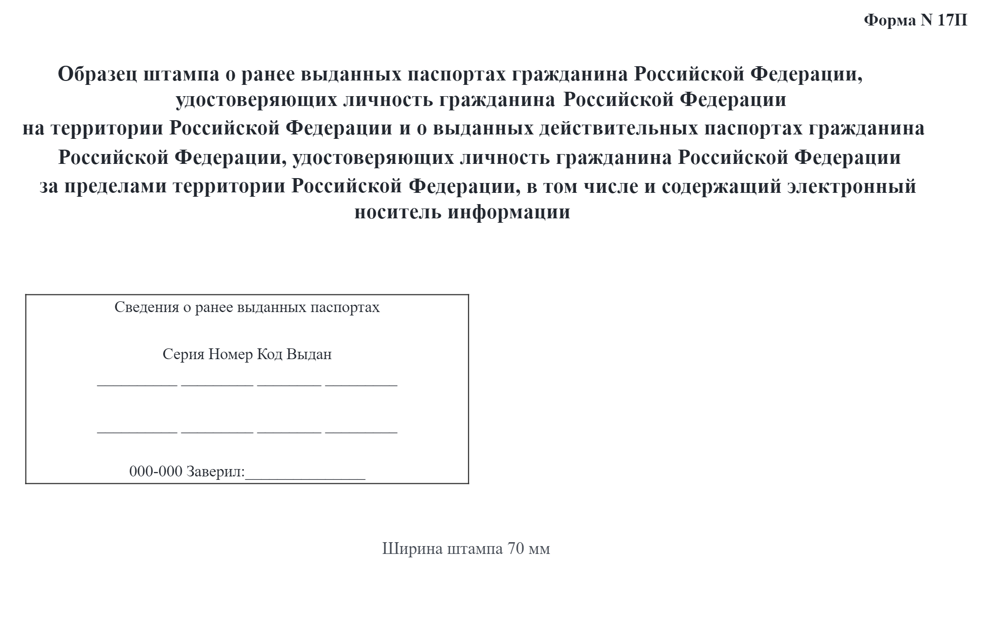 В штампе, напечатанном специальным принтером, указывают последовательно информацию сразу о всех ранее выданных паспортах, как о внутренних, так и о заграничных