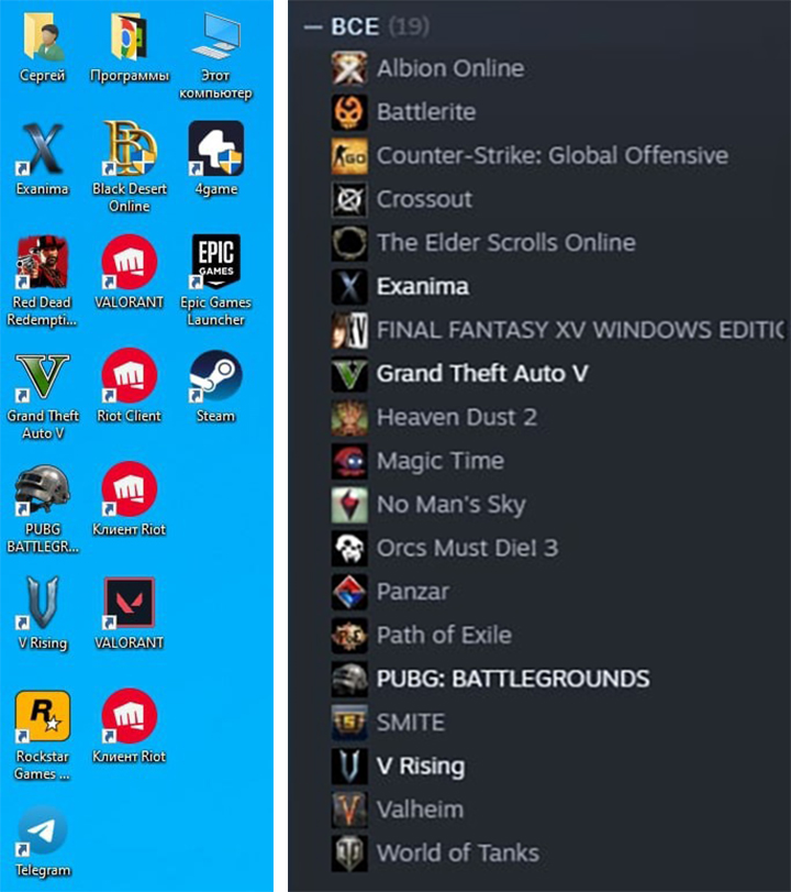 Иконки игр на рабочем столе и в лаунчере Steam