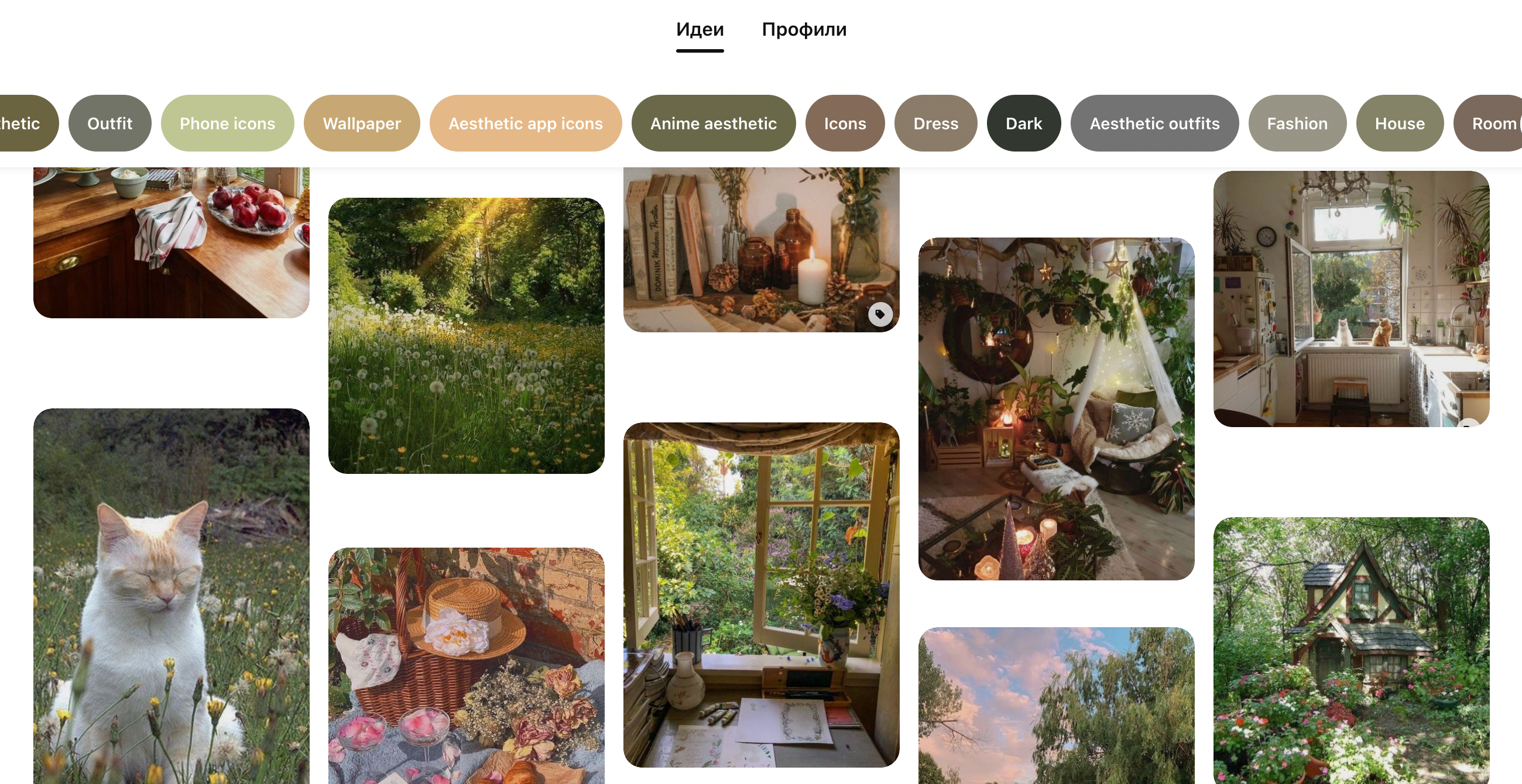 По поиску Pinterest можно сразу увидеть отличительные черты определенных эстетик: цветовая палитра, детали. Источник: ru.pinterest.com