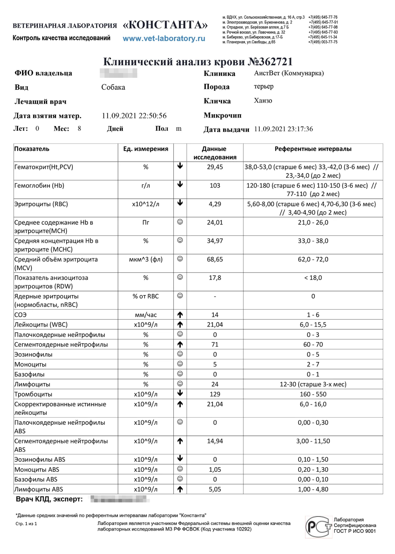 Это результат анализа после всего курса лечения. Эритроцитов в крови Ханзо было еще маловато — их уровень восстанавливается за несколько недель