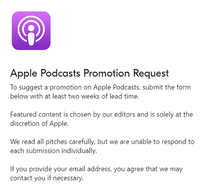 Любой желающий может отправить запрос на продвижение в «Эпл⁠-⁠подкастах». Решение за редакторами: именно они выбирают подкасты для подборок