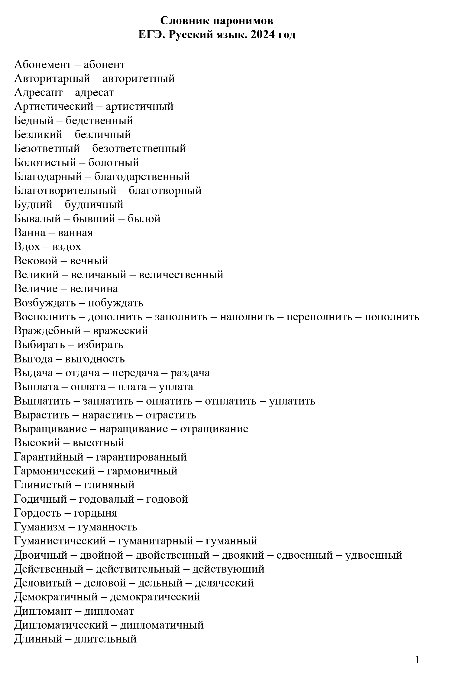 Словарь паронимов от ФИПИ. Источник: fipi.ru