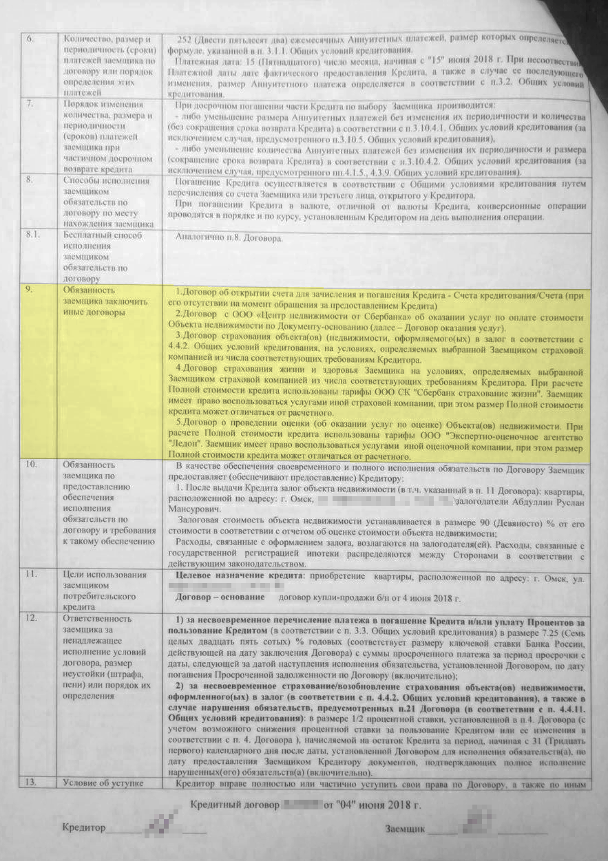 Пункт 9 моего кредитного договора посвящен договорам, которые я обязан был заключить. Это договоры страхования имущества, жизни и здоровья, проведения оценки и др.