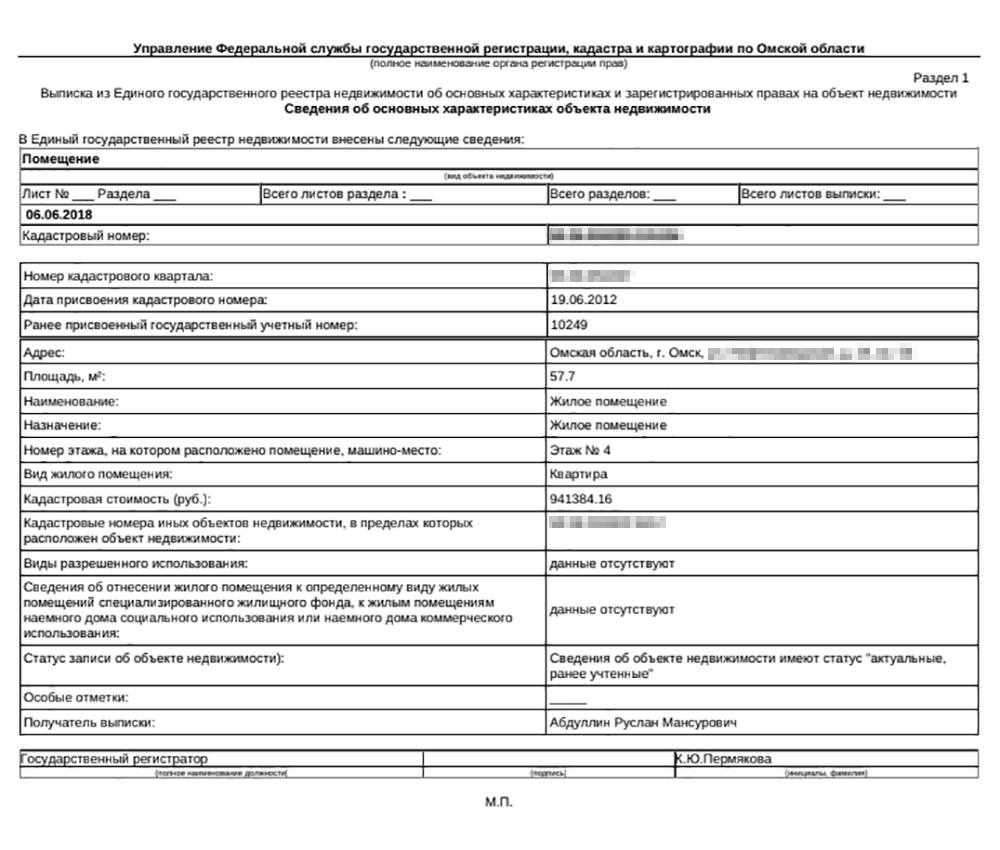 Первая страница выписки из ЕГРН, которую я представил в страховую