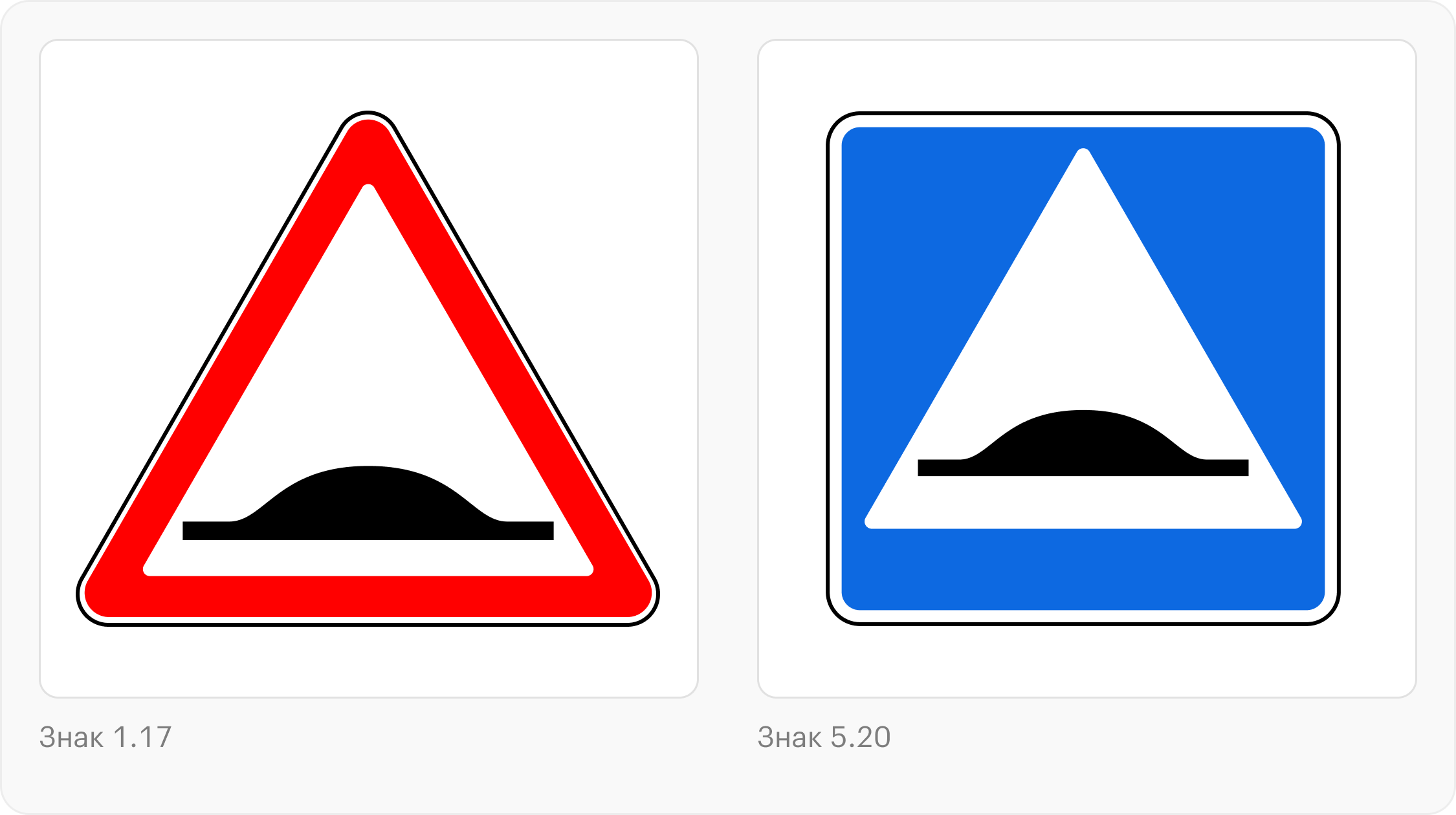 Так выглядят дорожные знаки 1.17 и 5.20 «Искусственная неровность»