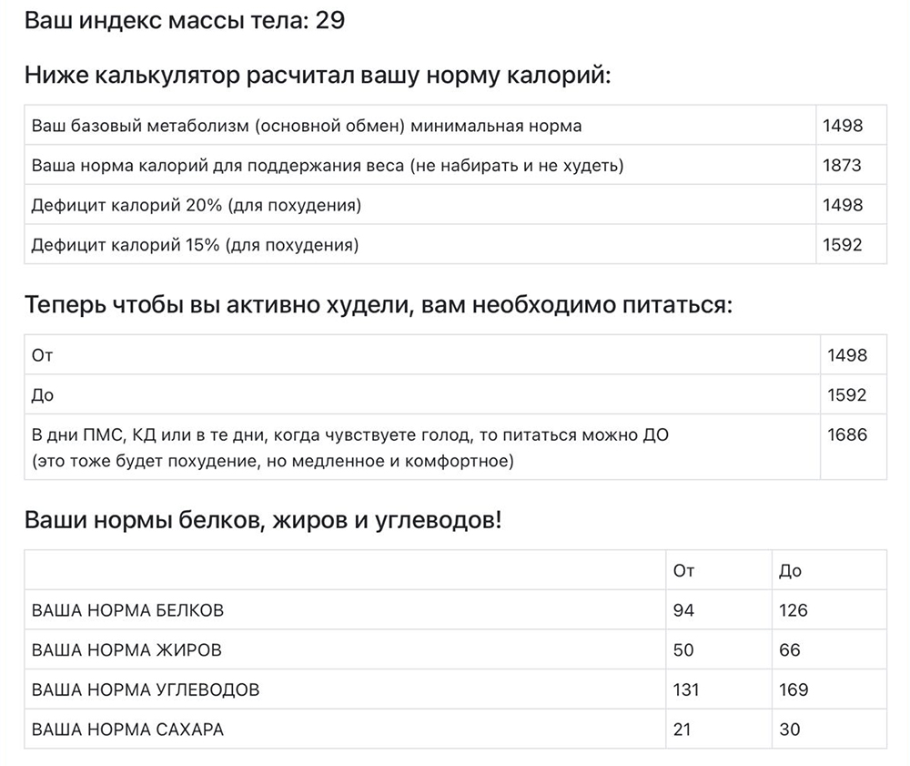 Норма калорий и БЖУ для моего веса в начале похудения