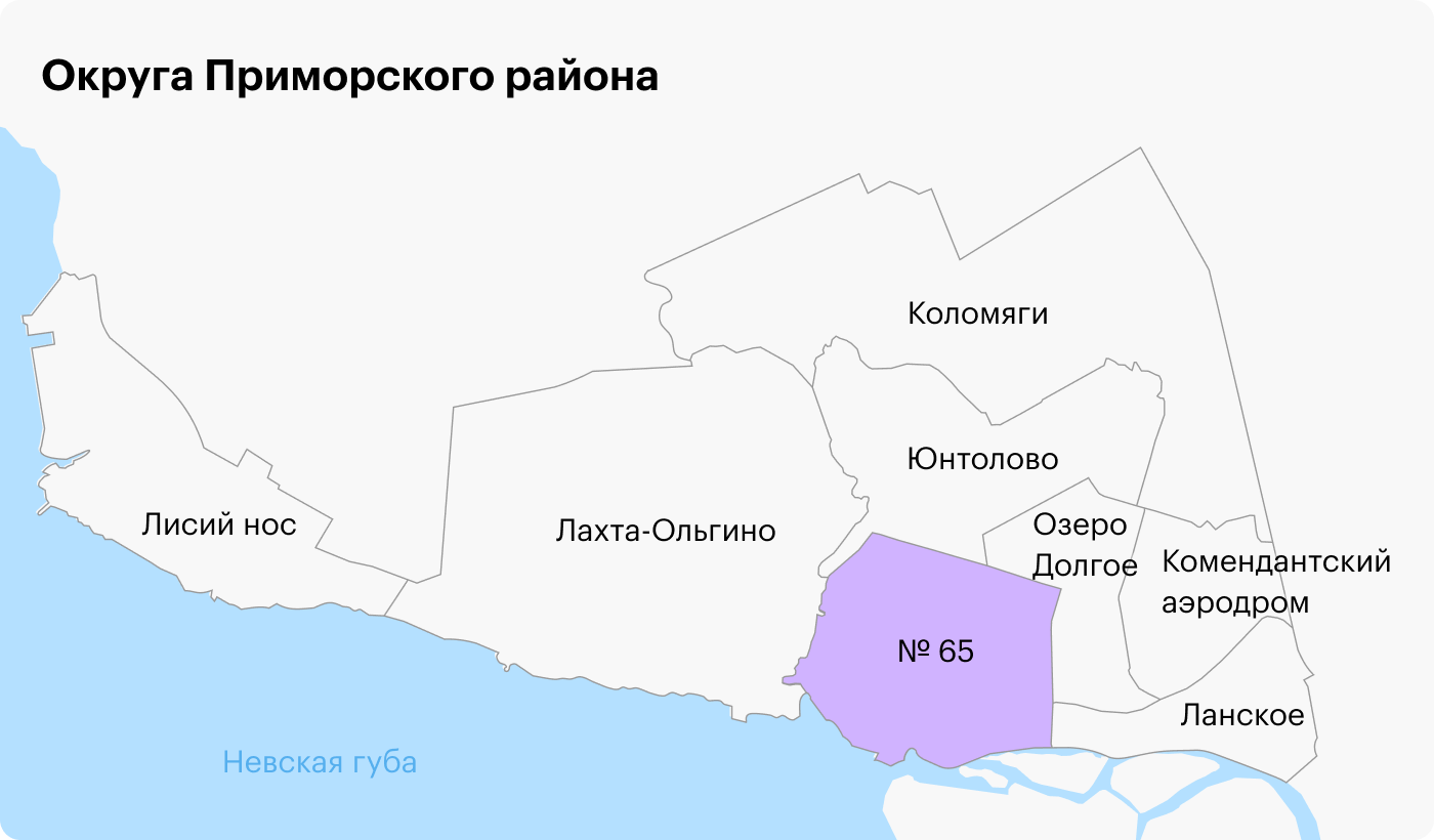 Я живу в округе № 65 на пересечении Богатырского проспекта и Туристской улицы