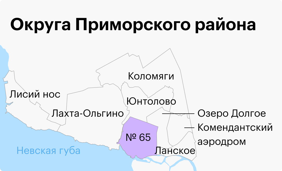 Я живу в округе № 65 на пересечении Богатырского проспекта и Туристской улицы