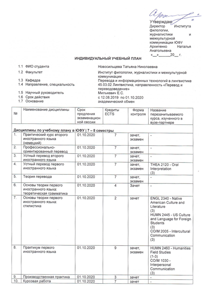 Мой индивидуальный план по перезачету предметов — я должна была все сдать до 01.10.2020, и я успела