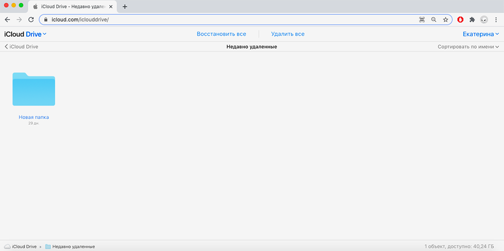 Заходим на сайт icloud.com → iCloud Drive → «Недавно удаленные»