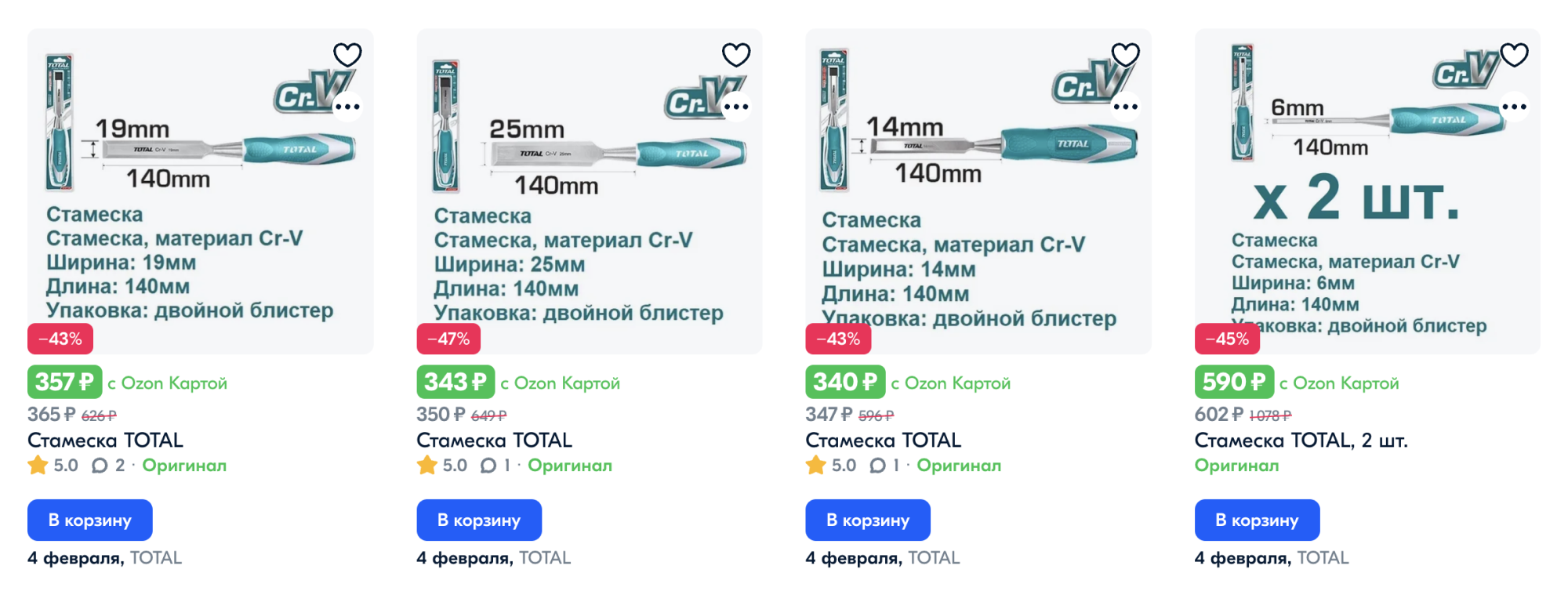 Стамески используют для зачистки стен и углов. Источник: ozon.ru