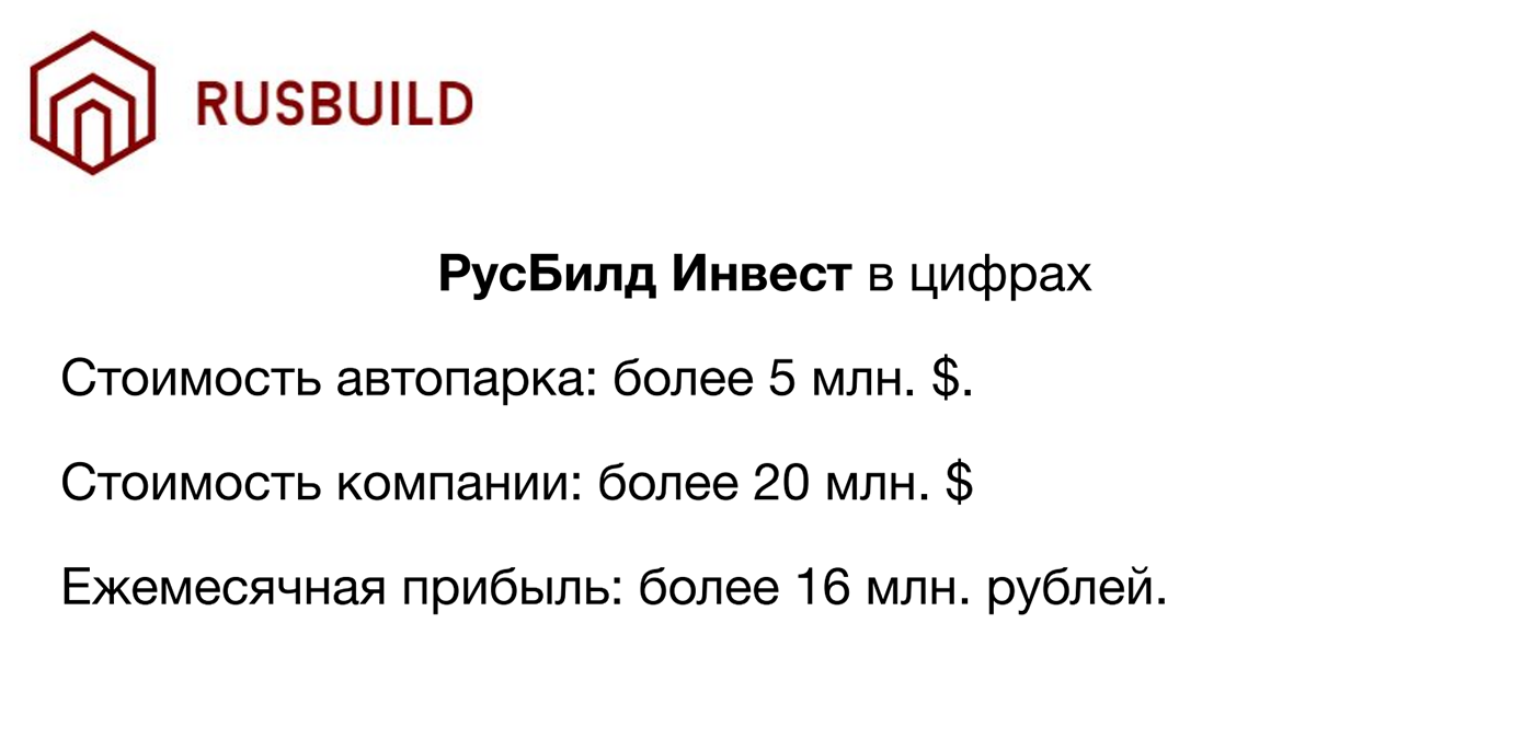 Судя по этому кадру из презентации «Русбилда», компания богатая, бизнес процветает и если что⁠-⁠то пойдет не так, то у нее найдутся средства рассчитаться с инвесторами