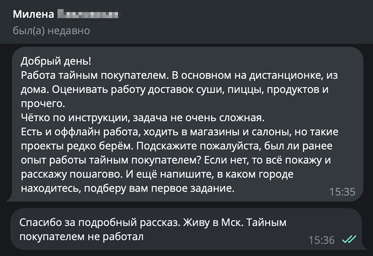 Для сравнения — так мошенники предлагали работу мне