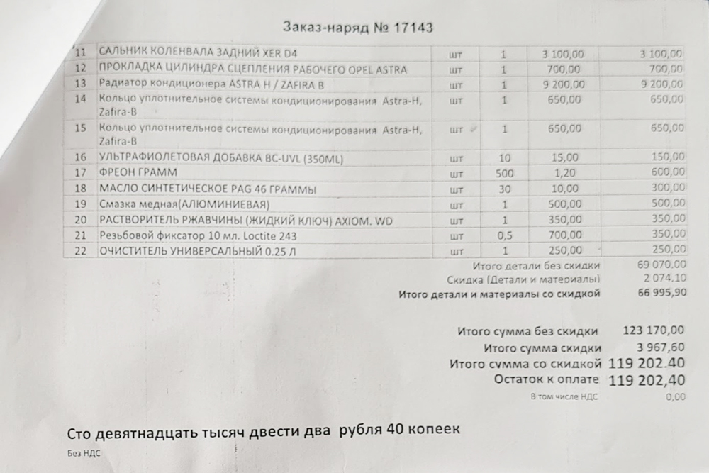 Таких последствий поездки я не ожидал. В этом чеке не все расходы, дополнительно я покупал детали примерно на 11 000 ₽