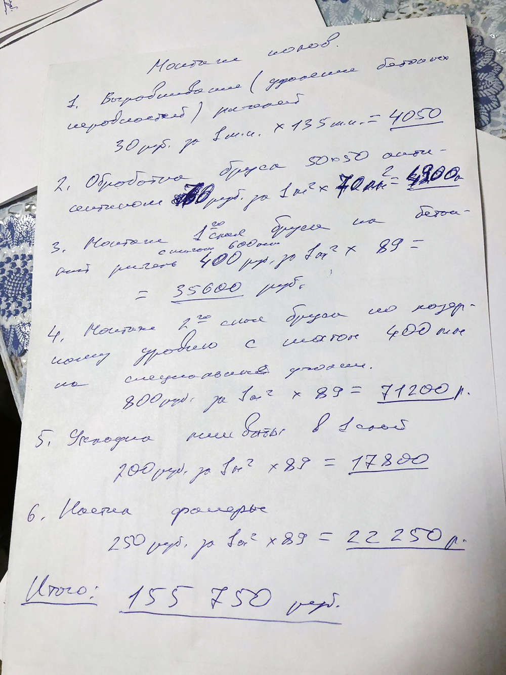 За монтаж полов прораб Дмитрий запросил в сумме 155 750 ₽