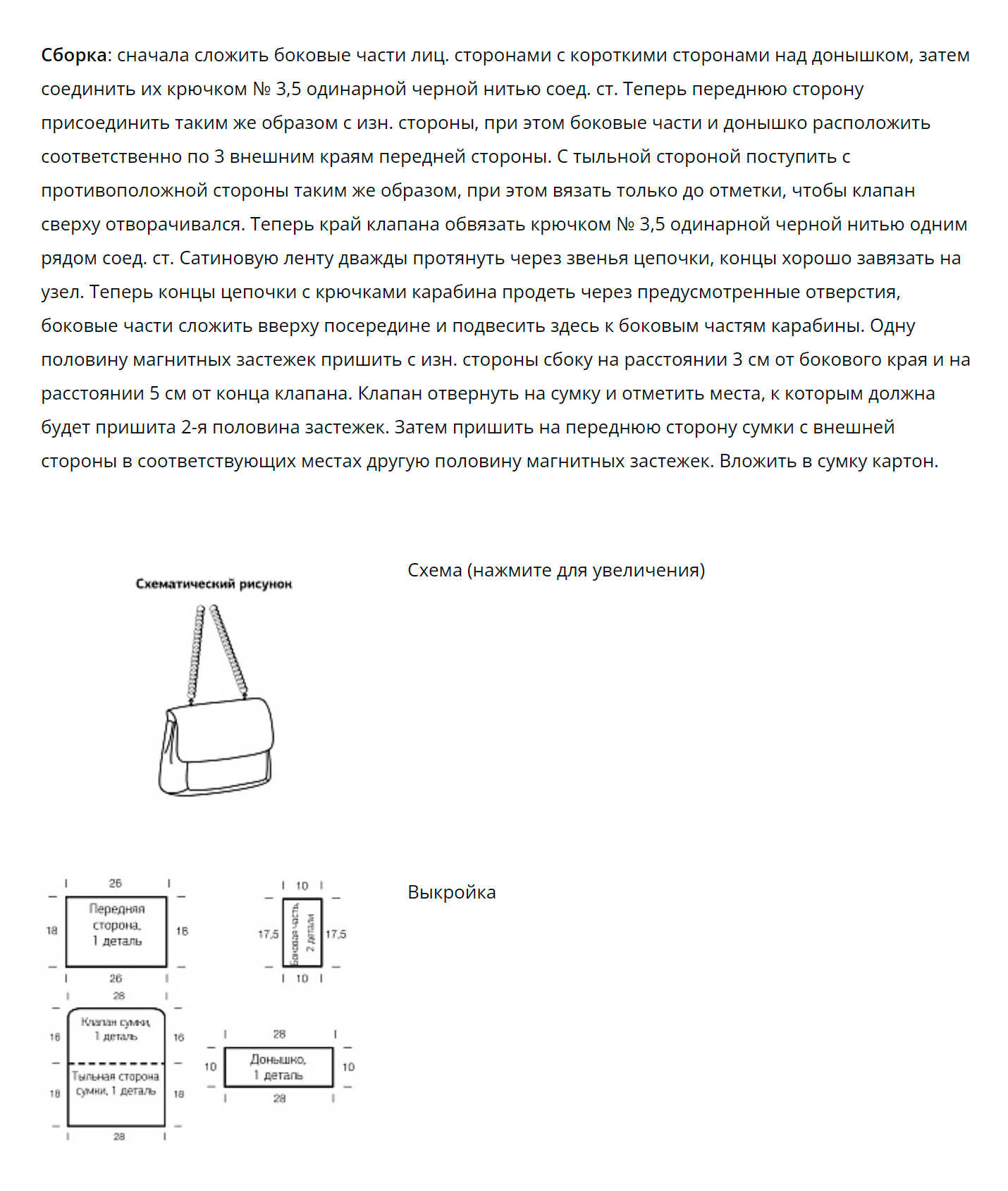 К описанию сумки приложили схему и выкройку. Источник: peopleknit.ru