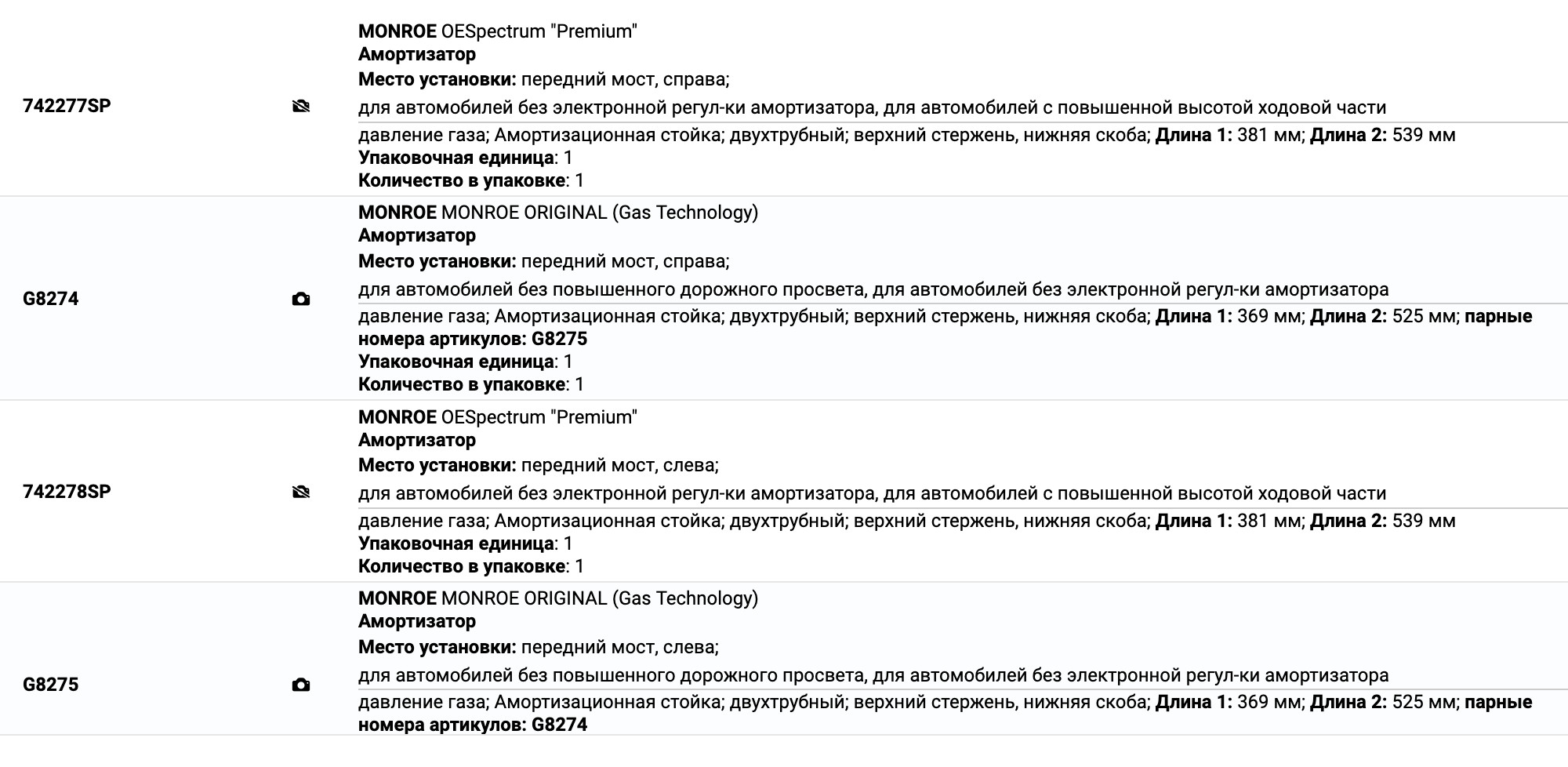 Тот же CLA 200, но известный производитель амортизаторов Monroe предлагает всего 2 варианта для передней оси. Они точно не повторяют все характеристики оригинальных амортизаторов, но позволят сэкономить. Источник: web.tecalliance.net