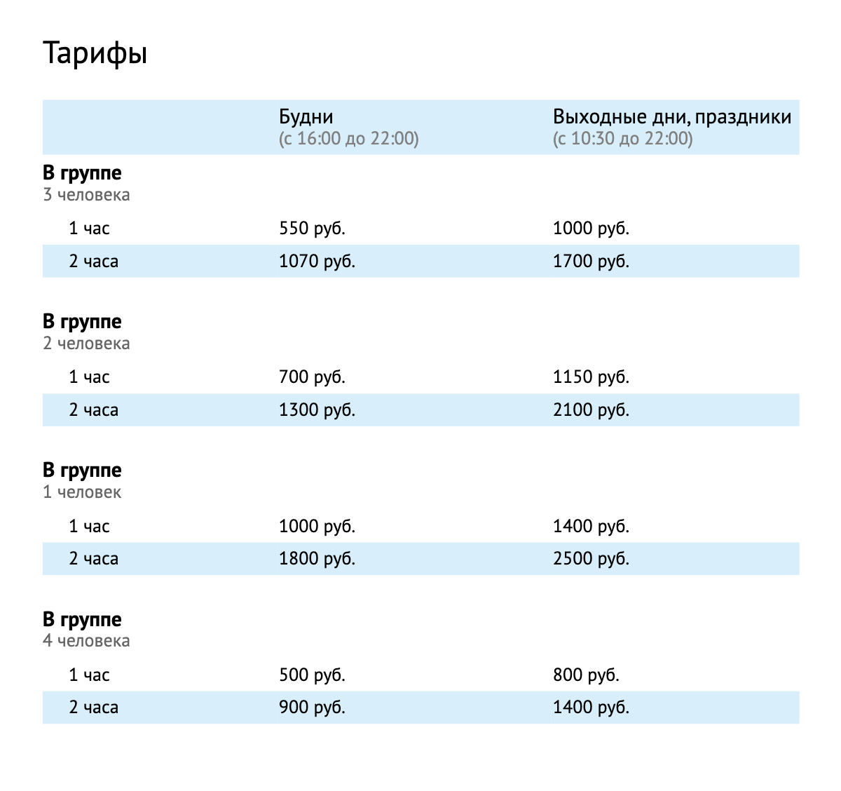 Тарифы службы инструкторов в «Семено⁠-⁠Оленинском». Источник: ryazan-gora.ru