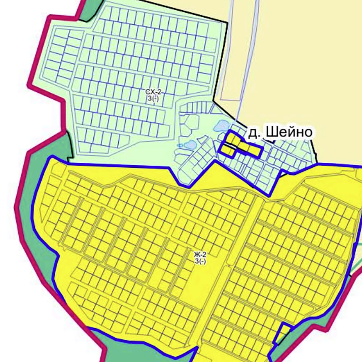 Так выглядят анклавы в деревне Шейно городского округа Истра Московской области. В черту населенного пункта вошли земельные участки из зоны ведения садоводства, при этом между участками и населенным пунктом нет общей границы. В прошлом такие прецеденты в Московской области были регулярными. Источник: fgistp.economy.gov.ru