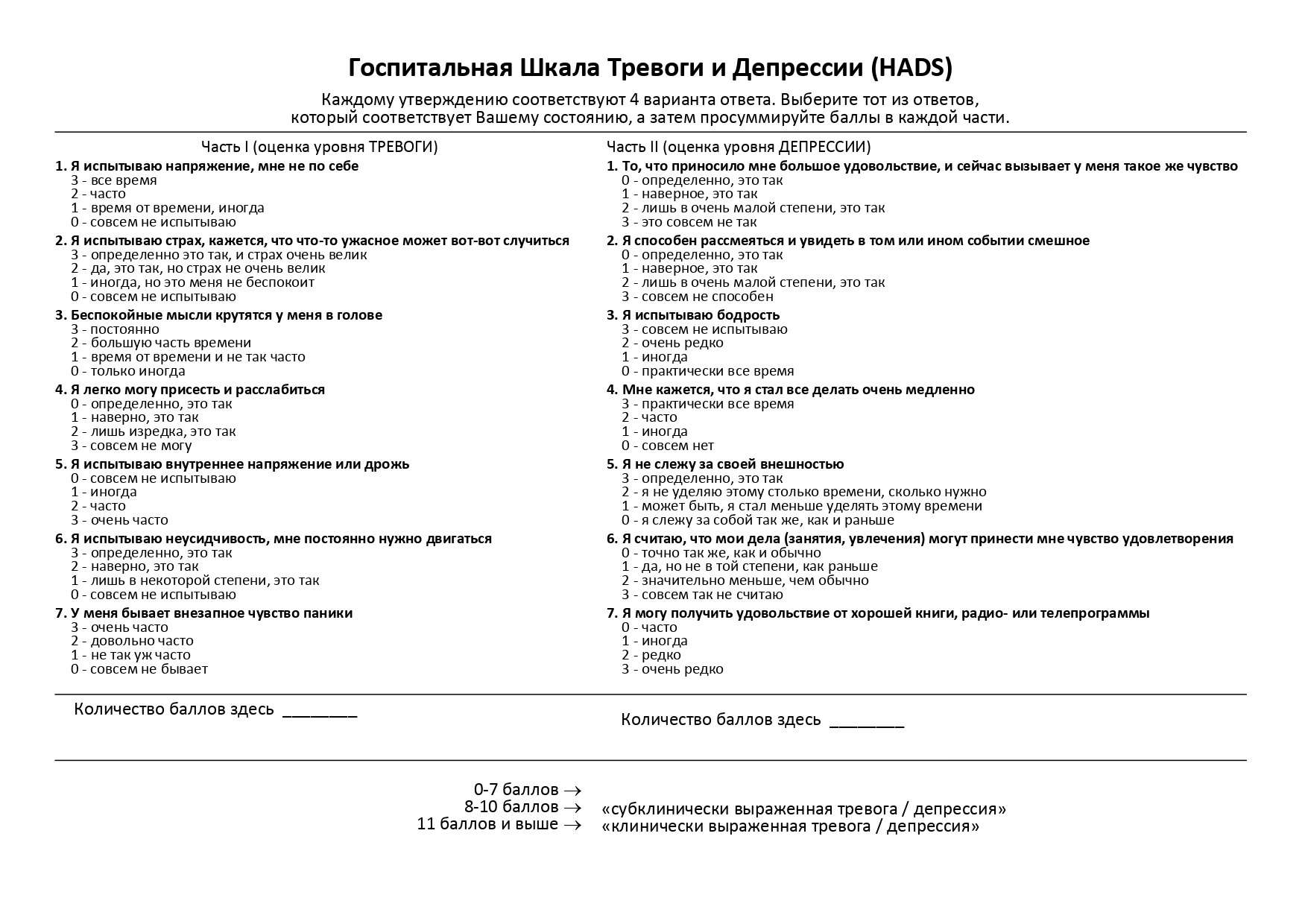 Пройти тест HADS получится и самостоятельно. Чтобы разобраться с результатами, можно зайти на сайт для студентов-медиков Studfile