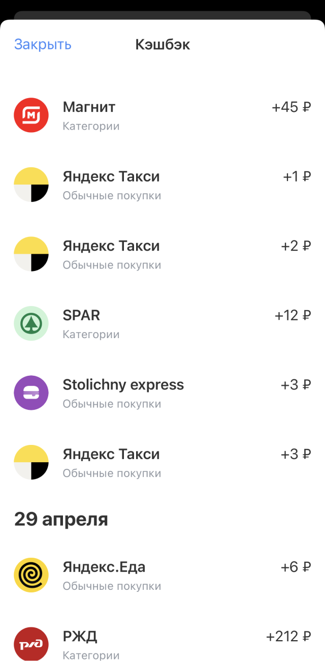 В апреле мне выпал повышенный кэшбэк за покупки в супермаркетах, такси, РЖД и «Яндекс-еде»