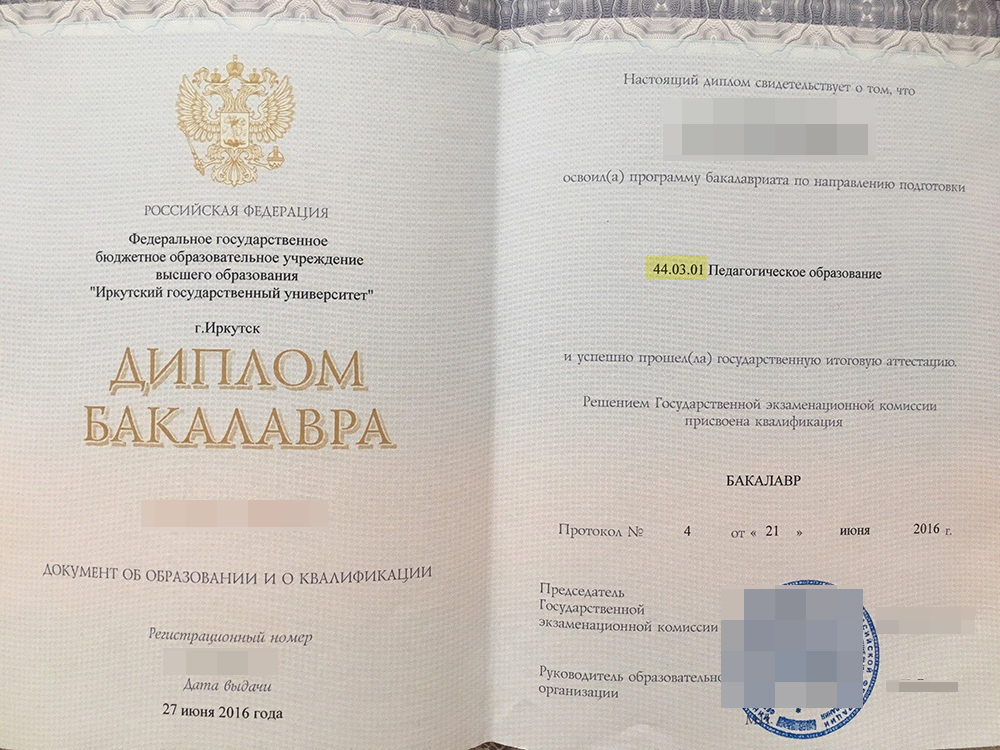 Диплом бакалавра по направлению подготовки «педагогическое образование». Источник: uchportfolio.ru