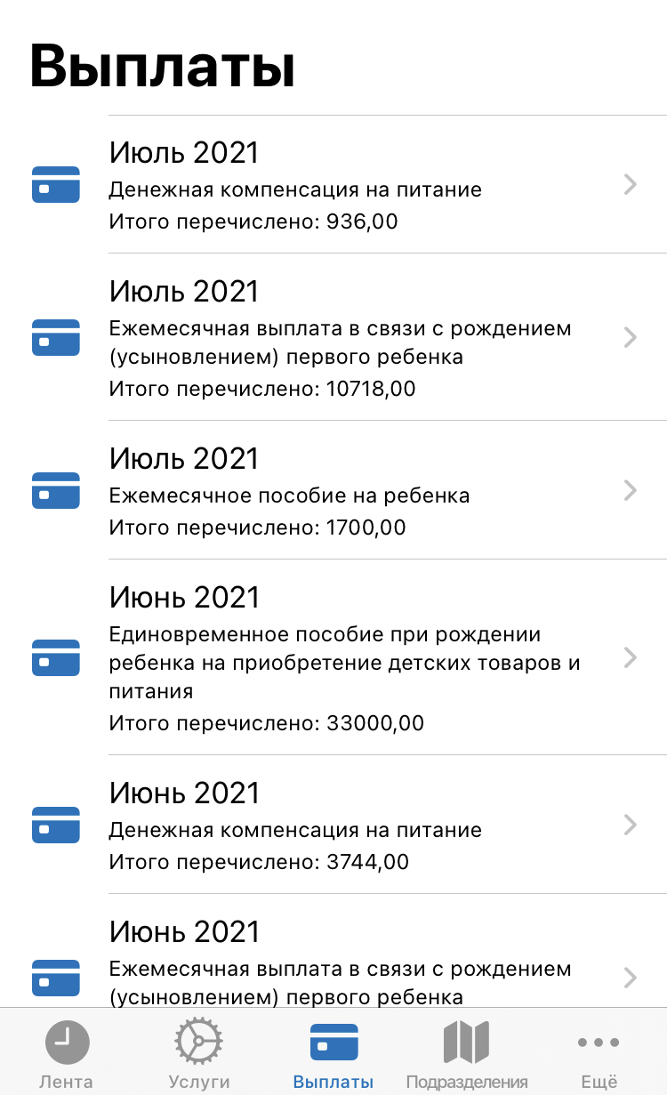В приложении я вижу, какая именно выплата пришла