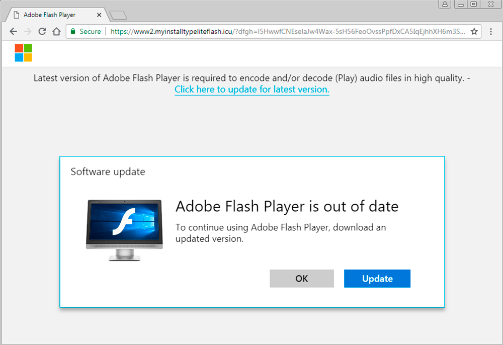 Мошеннический сайт предлагает установить вирус под видом легальной программы — обновления для флеш-плеера