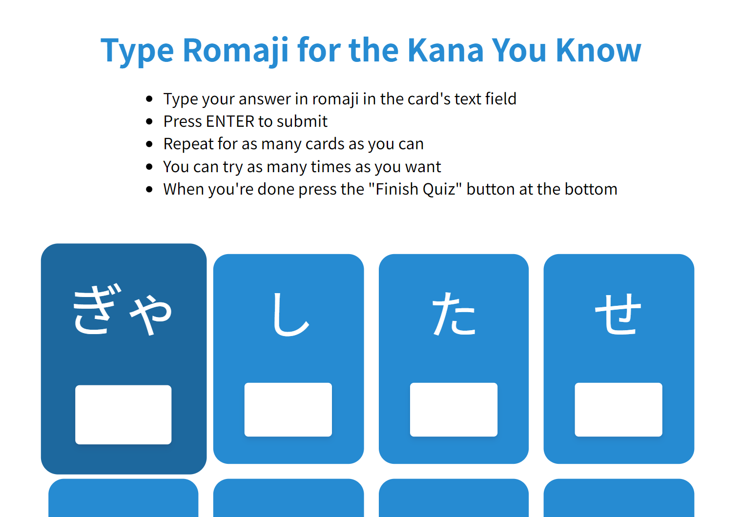 Квиз-тренировка по ромадзи. Источник: kana-quiz.tofugu.com