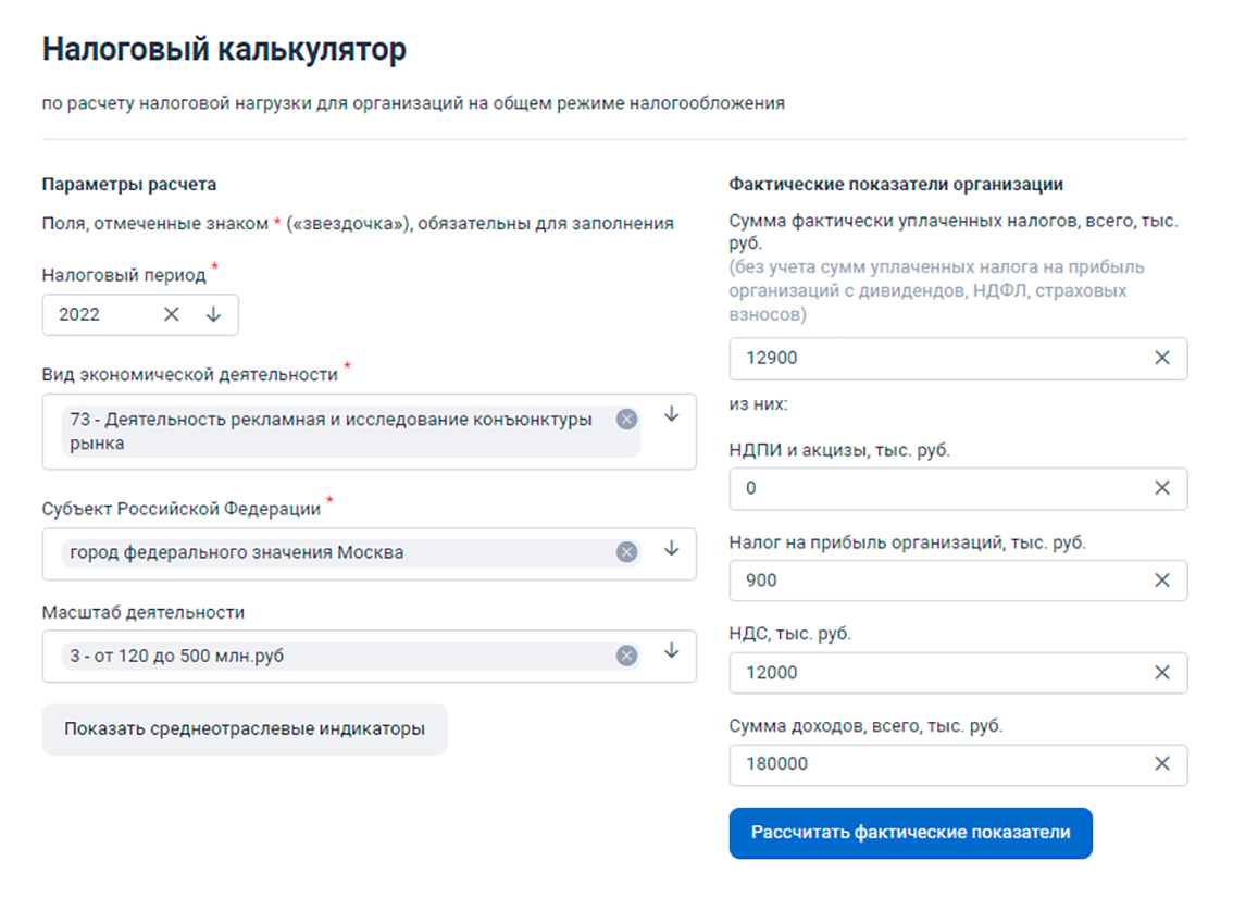 Компания занимается рекламой в Москве, заработала за 2022 год 180 млн рублей. Относится к малому предприятию с доходом от 120 до 500 млн рублей. Заплатила налог на прибыль — 900 000 ₽, НДС — 12 млн рублей