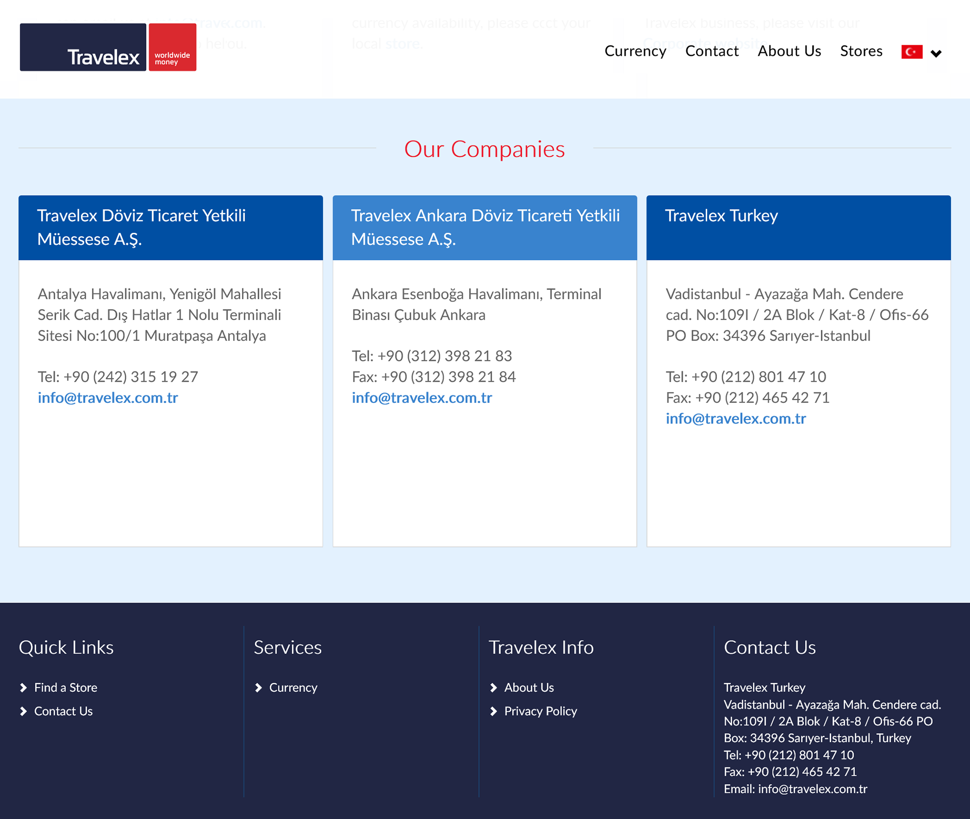 Контакты турецкого офиса «Тревелекс». Источник: travelex.com.tr
