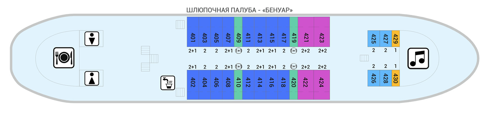 Можно заранее посмотреть на схеме теплохода, какие каюты находятся рядом с музыкальным залом. А вот с машинным отделением заранее не угадать. Источник: «Созвездие»