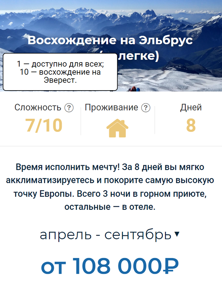 Еще один пример, где сложность оценивается в баллах от 1 до 10, где 10 — почти как восхождение на Эверест. Источник: clubstrannik.ru