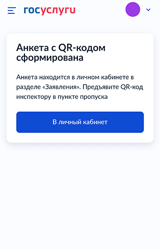 После заполнения анкеты будет сформирован QR-код