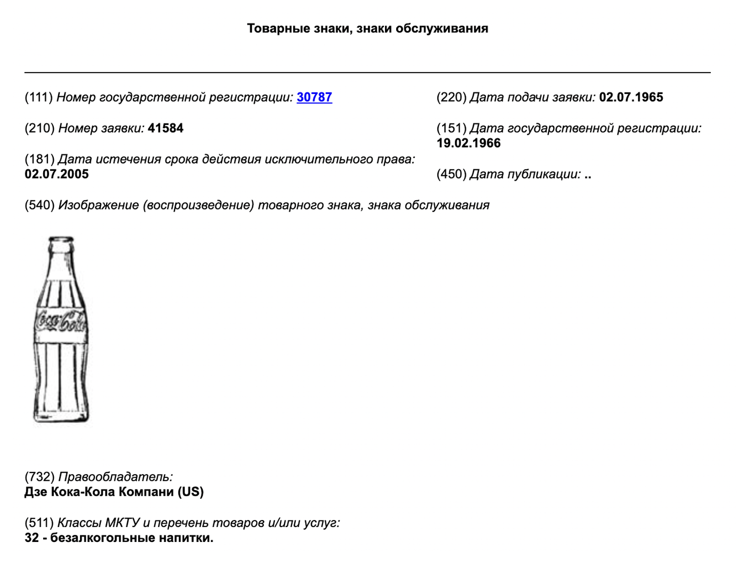 «Кока-кола» зарегистрировала не только название и логотипы, но и форму стеклянной бутылки. Источник: fips.ru