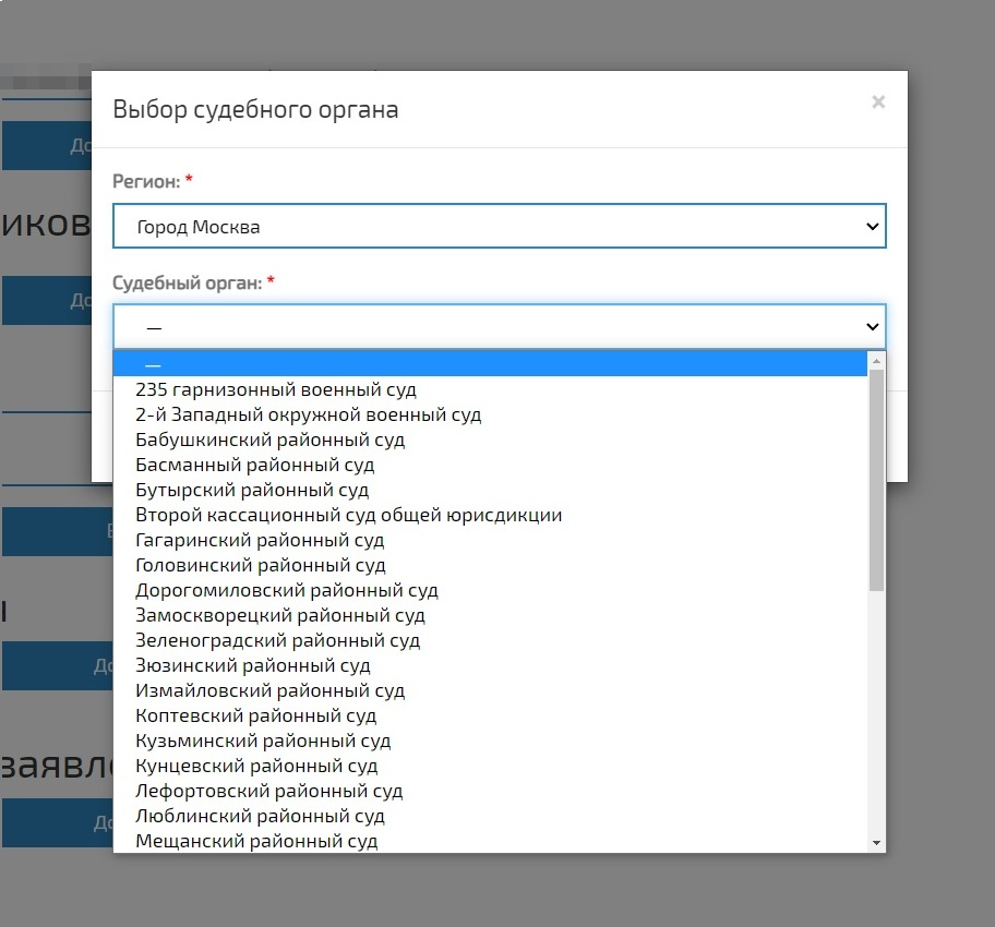 Наименование суда можно написать вручную, но лучше выбрать его из списка