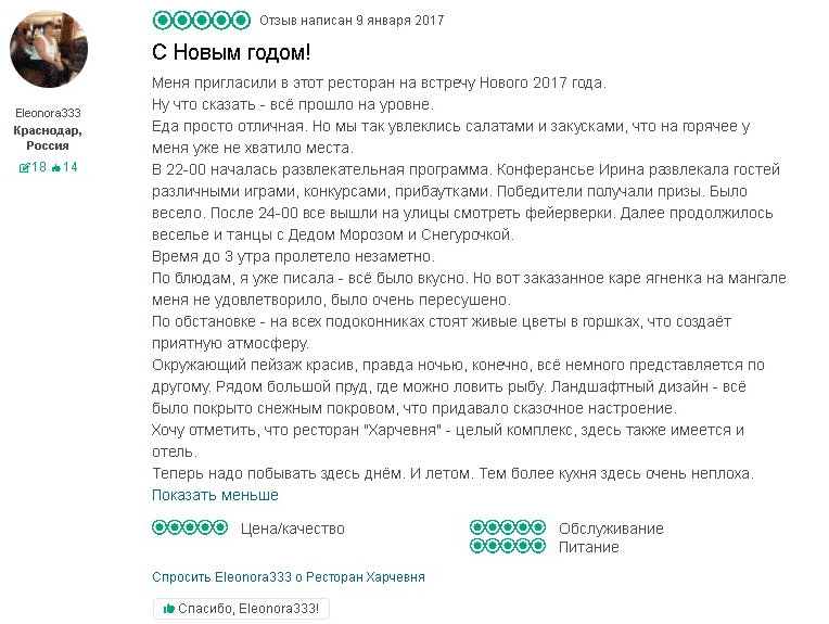 Празднование Нового года в том же заведении — 5 баллов за цену