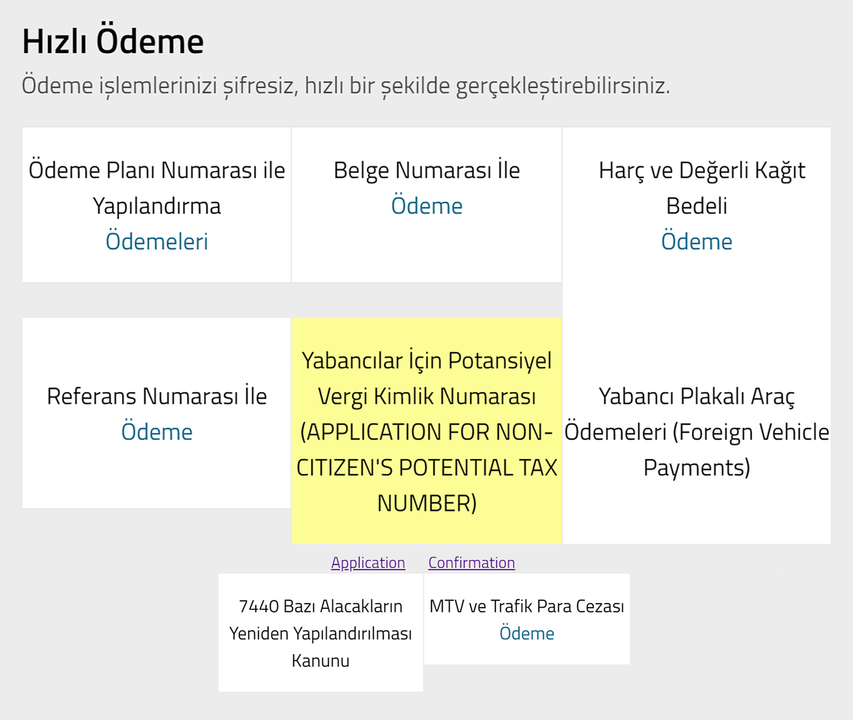 На сайте налоговой службы надо перейти в раздел Application for non⁠-⁠citizen’s potential tax number. Источник: ivd.gib.gov.tr